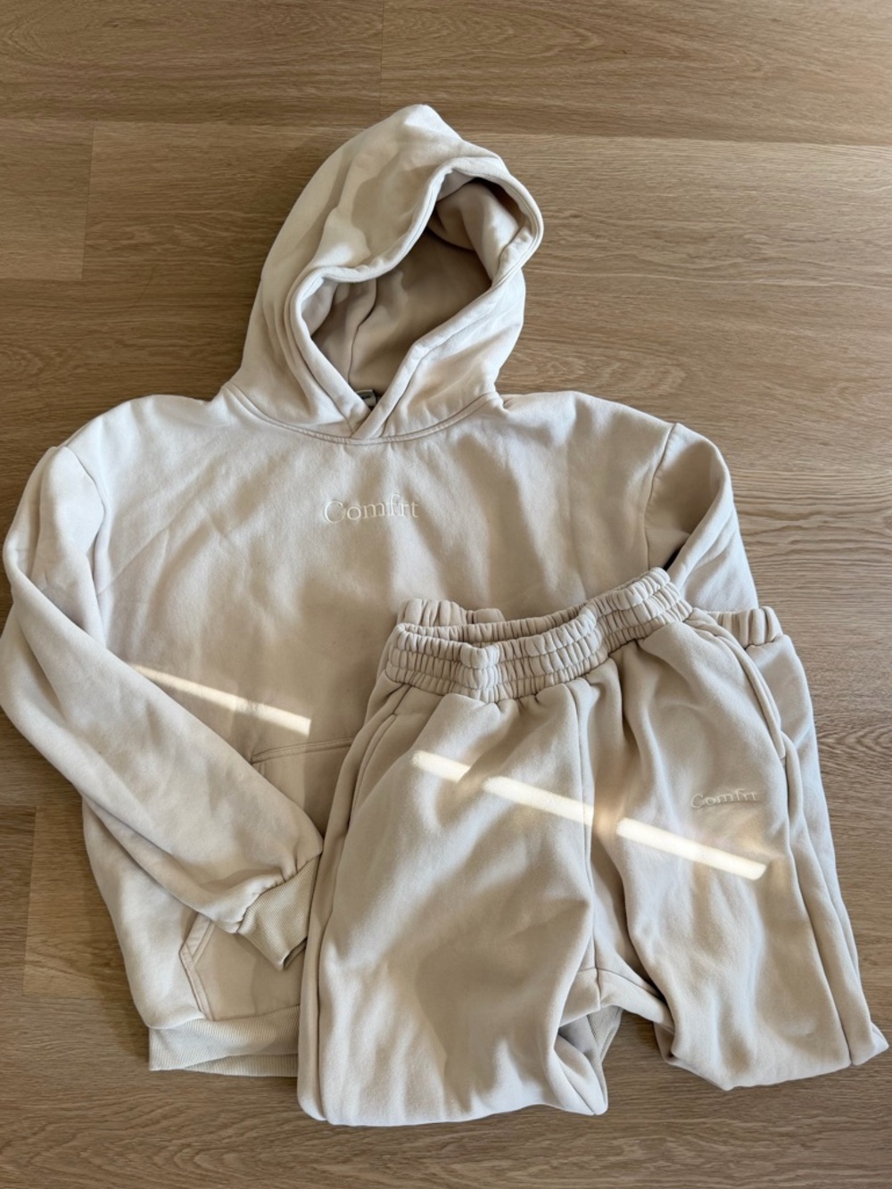 Comfort Women's Beige Sweatpants and Sweatshirt Set